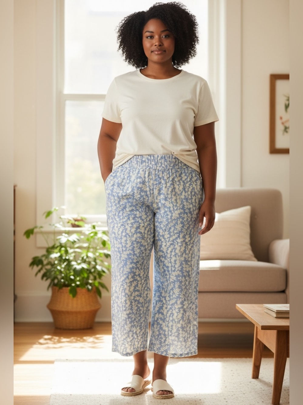 Bar III Botanical Print Smocked Waist Pull-On Lounge Pants NWT (DM)
